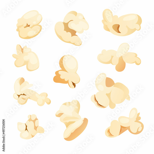 Popcorn pieces set for cinema, movie, food concepts. Cartoon vector illustration.
