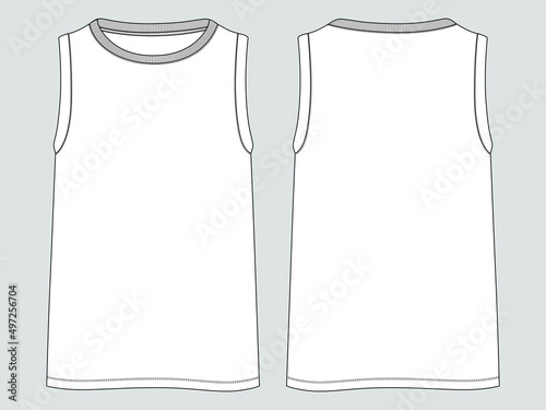 Tank Tops Technical Fashion flat sketch vector illustration template Front and back views. Apparel tank tops mock up for men's and boys.
