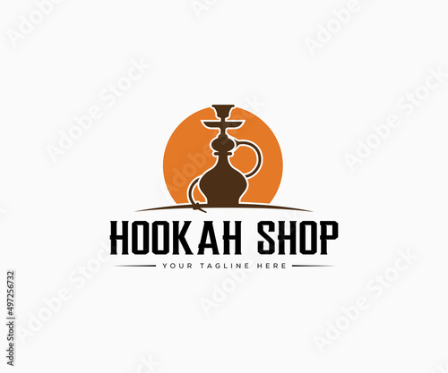 Hookah logo design template. Shisha logo design vector.