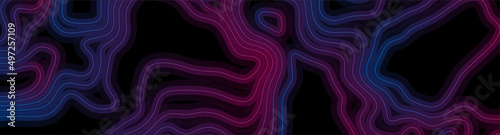 Neon outline topographic contour map abstract tech banner design. Geometric vector background