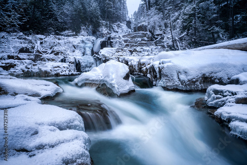Winter water fall - Myra Falls Strathcona Provincial Park photo