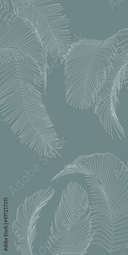 White lines pattern of tropical leaves pattern style on gray background, flat line vector and illustration.