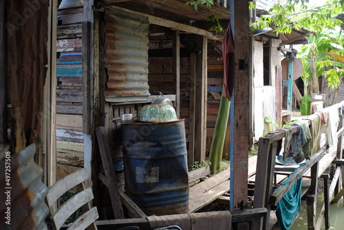 The veranda of a slum-dwelling low-class village house. © Bari