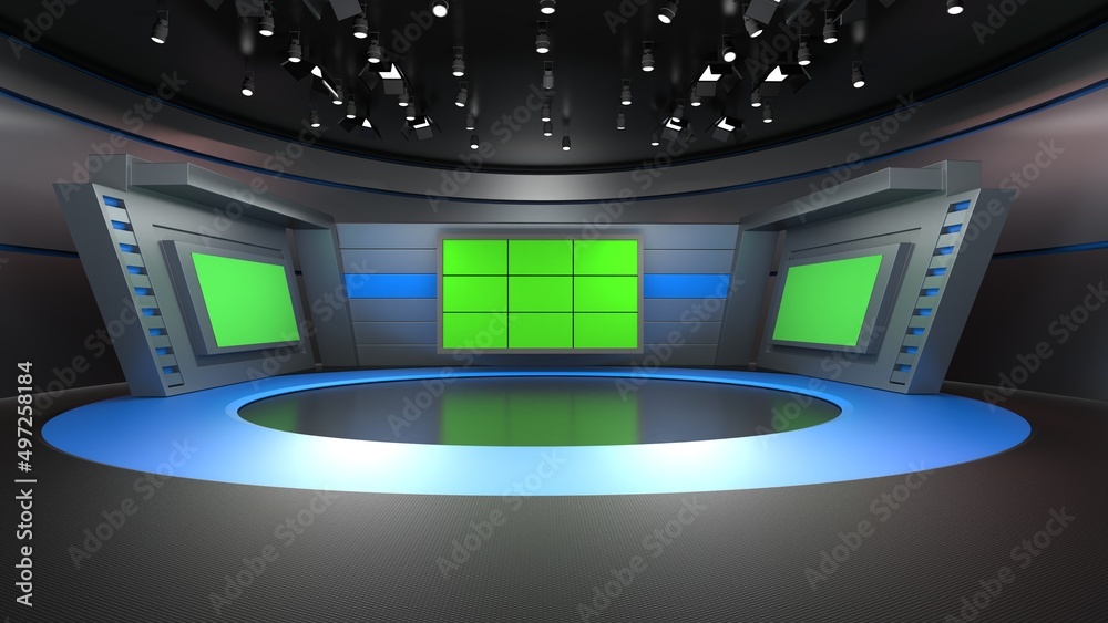 News Studio, Backdrop For TV Shows .TV On Wall.3D Virtual News Studio Background, 3d illustration News Studio, Backdrop For TV Shows .TV On Wall.3D Virtual News Studio Background, 3d illustration