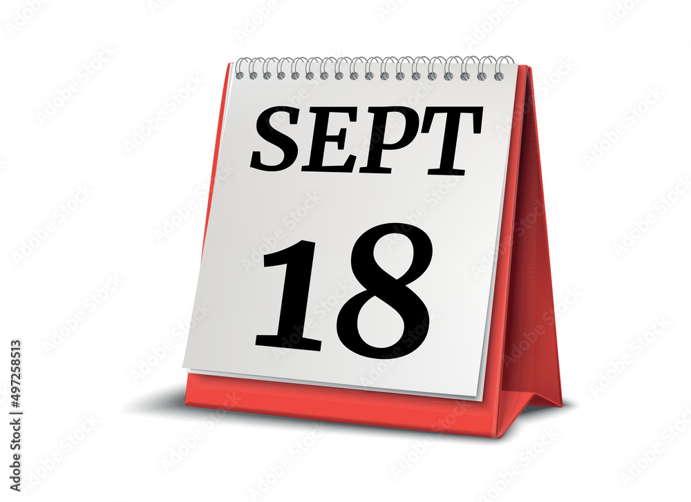 September 18. Calendar on white background. 3D illustration. September 18. Calendar on white background. 3D illustration.