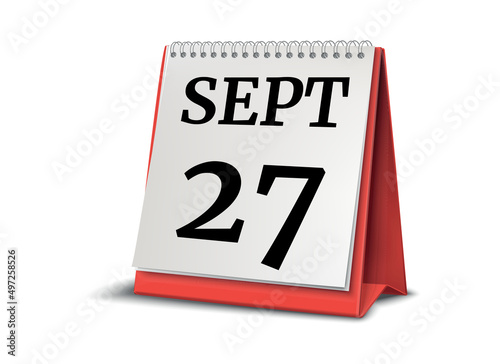 September 27. Calendar on white background. 3D illustration.