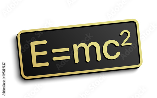 Photo E equals mc2 equation formula badge, isolated on white background, vector illustration