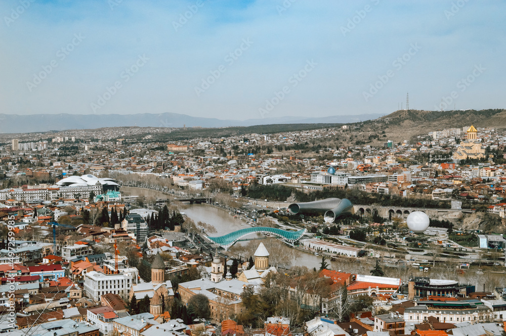 Panoramic view from a height of the district of the city of Tbilisi