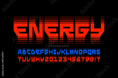 Energy style font design, alphabet letters and numbers vector illustration