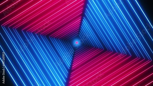 Rotating neon lines in the form of squares. Looped animation.