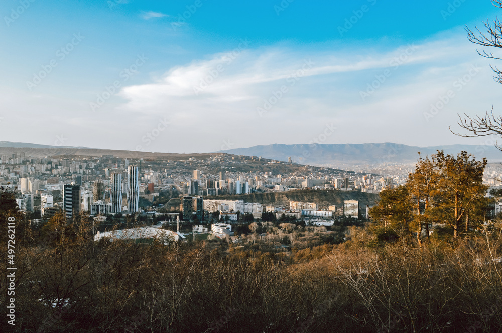 Panoramic view from a height of the district of the city of Tbilisi