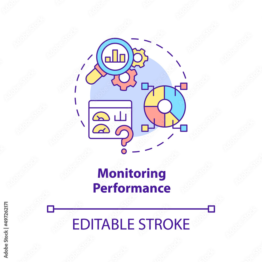 Monitoring performance concept icon. Common challenge facing business abstract idea thin line illustration. Measurement. Isolated outline drawing. Editable stroke. Arial, Myriad Pro-Bold fonts used Monitoring performance concept icon. Common challenge facing business abstract idea thin line illustration. Measurement. Isolated outline drawing. Editable stroke. Arial, Myriad Pro-Bold fonts used