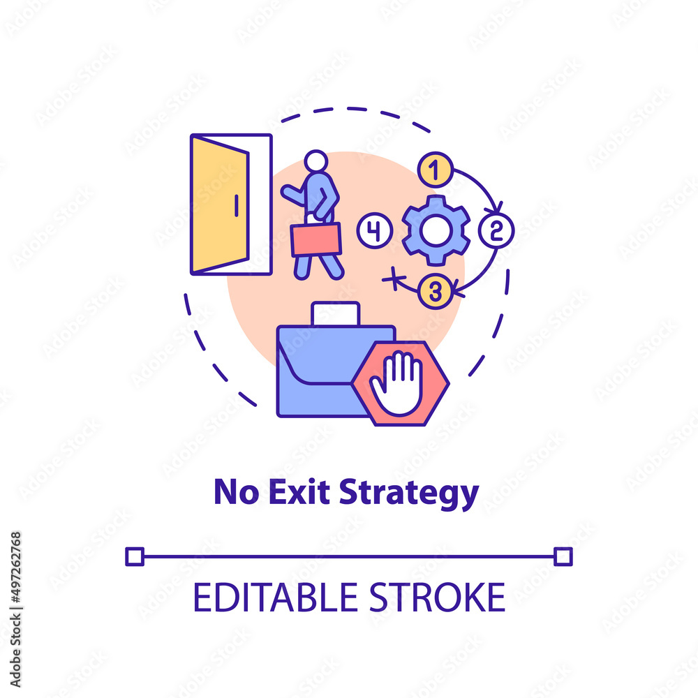 No exit strategy concept icon. Problem faced by new startups abstract idea thin line illustration. Entrepreneurship. Isolated outline drawing. Editable stroke. Arial, Myriad Pro-Bold fonts used No exit strategy concept icon. Problem faced by new startups abstract idea thin line illustration. Entrepreneurship. Isolated outline drawing. Editable stroke. Arial, Myriad Pro-Bold fonts used