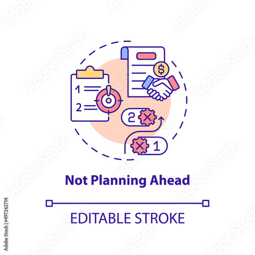 Not planning ahead concept icon. Problem faced by small business abstract idea thin line illustration. Assessing risks. Isolated outline drawing. Editable stroke. Arial, Myriad Pro-Bold fonts used