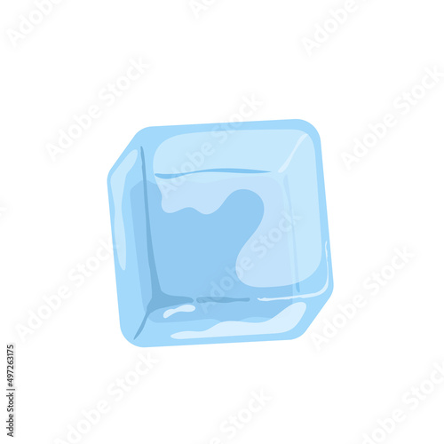Ice cube with glare on white in cartoon style