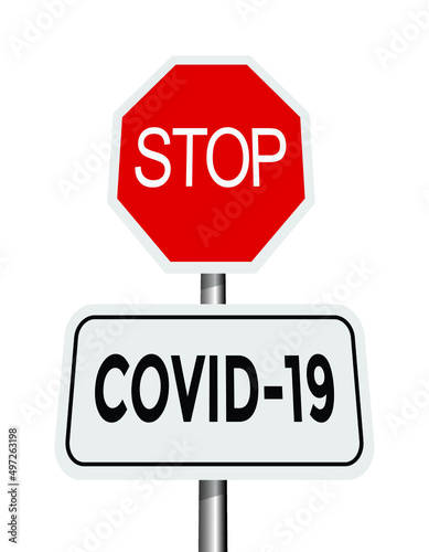 stop sign, covid 19 virus, vector illustration 