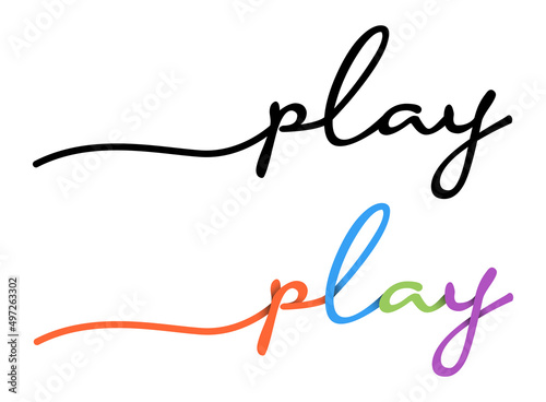 Play Handwriting Black & Colorful Lettering Calligraphy Banner. Greeting Card Vector Illustration.
