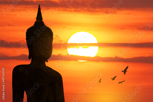 Photography Shadow of the Big Buddha on the natural background sunset in summer