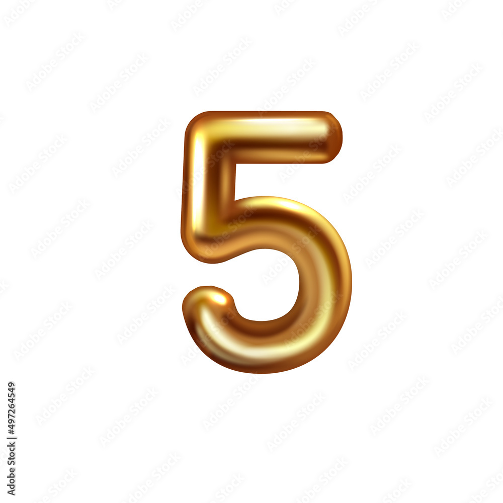 3d golden embossed number five on white background 3d golden embossed number five on white background