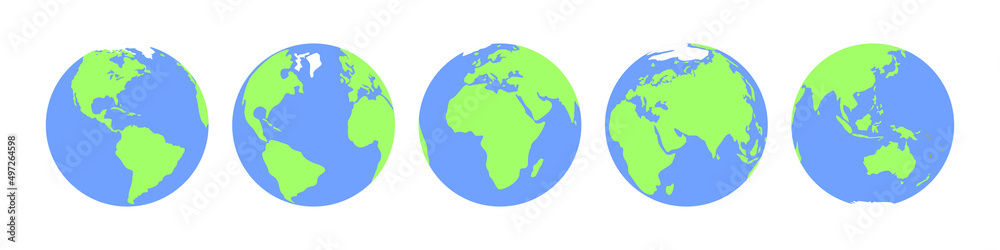 Fototapeta premium Earth icons set. Earth globe from different sides. Flat vector illustration