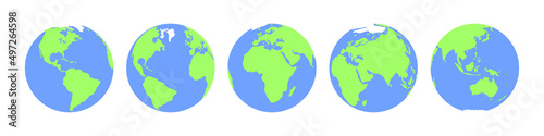 Earth icons set. Earth globe from different sides. Flat vector illustration