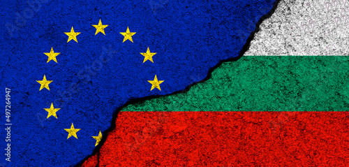 Europe Union and Bulgaria flags. Relationships, partnership and diplomacy. Conflict and freedom concept. EU alliance, banner photo