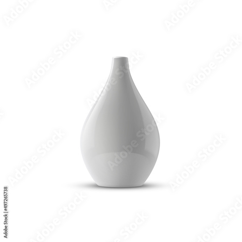 Realistic white ceramic porcelain vase. 3d ceramic glossy pot.