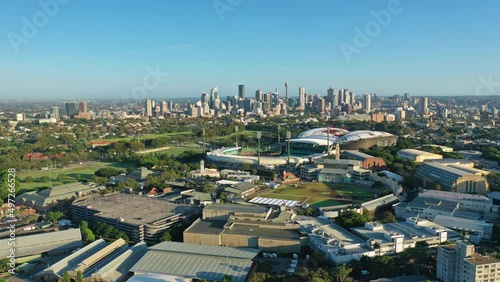 Aerial hyperlapse, dronelapse video of Sydney CBD at early morning photo