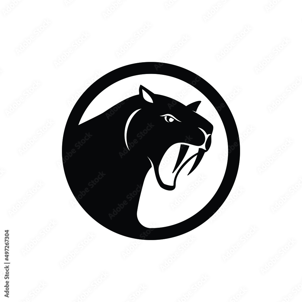 black and white sabertooth tiger logo vector Stock Vector | Adobe Stock