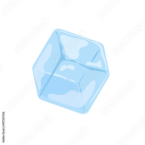 Ice cube with glare on white in cartoon style
