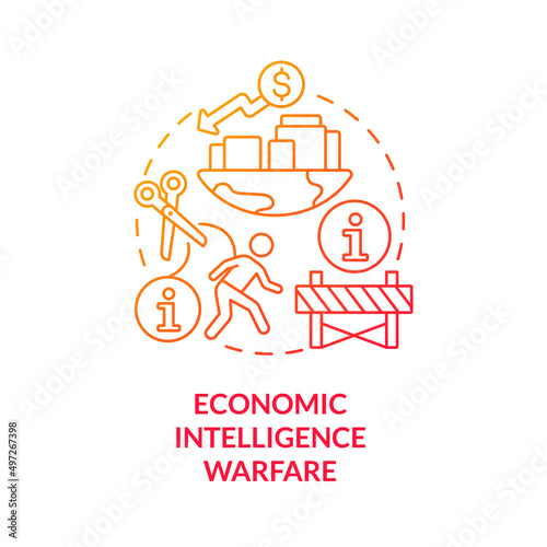 Economic intelligence warfare red gradient concept icon. Acces to information. Subarea of information warfare abstract idea thin line illustration. Isolated outline drawing. Myriad Pro-Bold font used