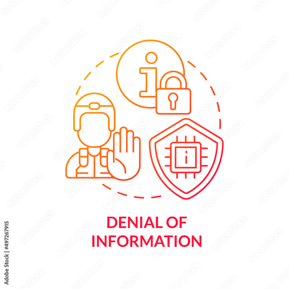 Denial of information red gradient concept icon. Data access ban. Information warfare tactic abstract idea thin line illustration. Isolated outline drawing. Myriad Pro-Bold font used