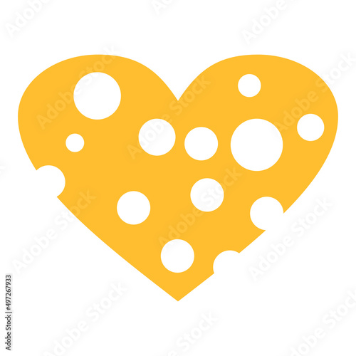 Abstract Cheese heart with holes.Slice of cheese shaped as heart, illustration.