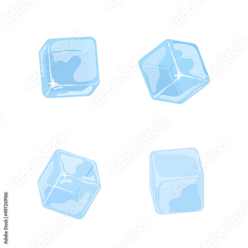 ice cube with glare vector set on white in cartoon style