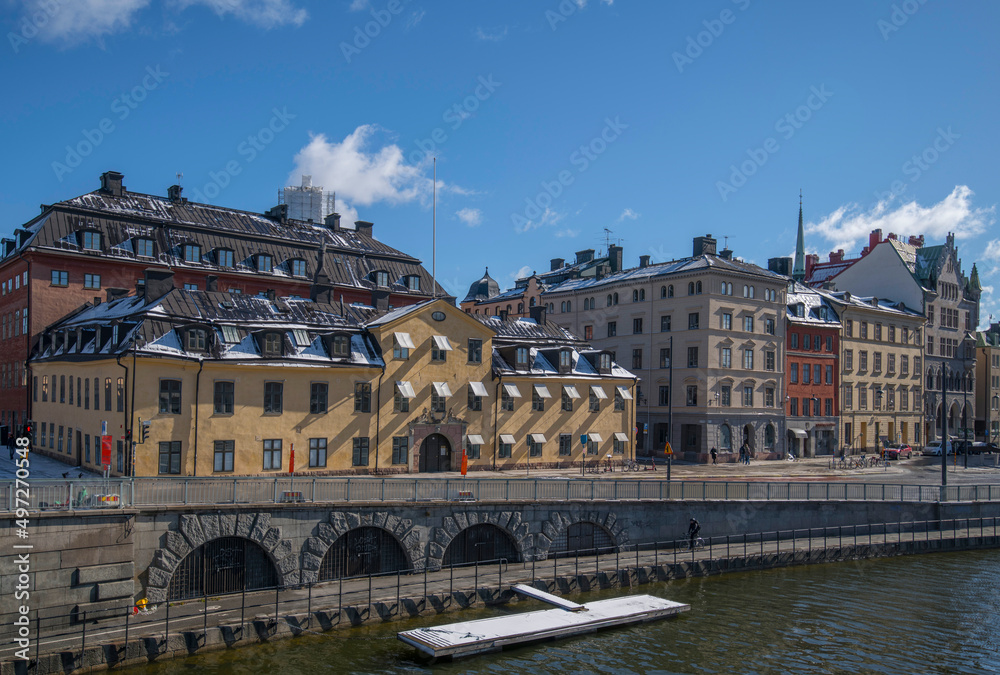 Old 1700s house in the old town Gamla Stan, a sunny spring day in Stockholm