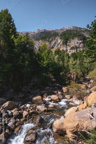 Course of a small river with limestone mountains behind © MartiFerretPhoto
