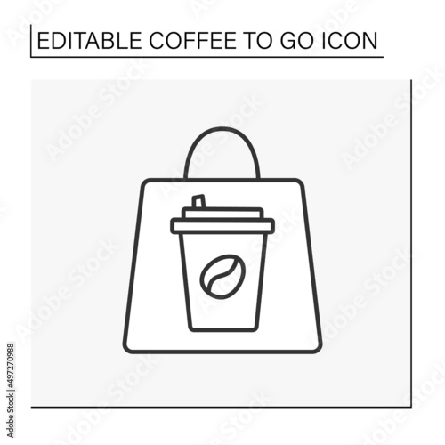 Delivery line icon. Order coffee in a paper bag. Delivery hand by hand.Coffee to go concept. Isolated vector illustration. Editable stroke