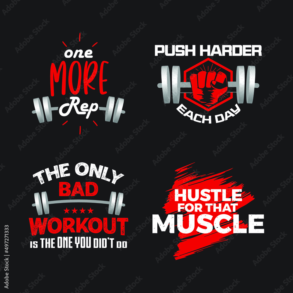 set of Gym fitness typography design t shirts vol 2