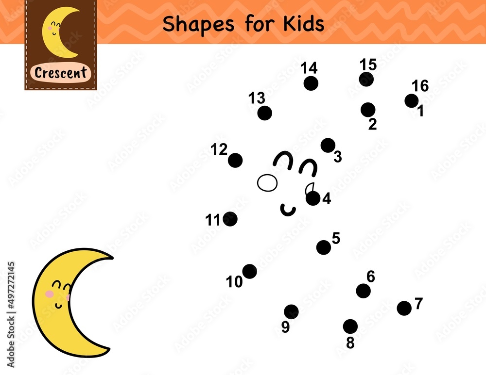 Connect the dots and draw a cute moon. Dot to dot number game for kids