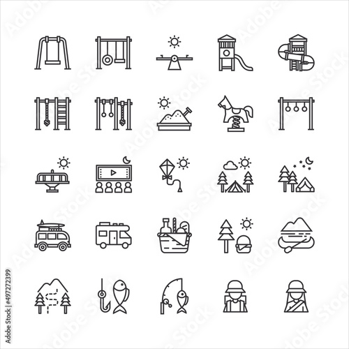 Bundle of summer activity vibes flat line icons collection. simple  design vector photo