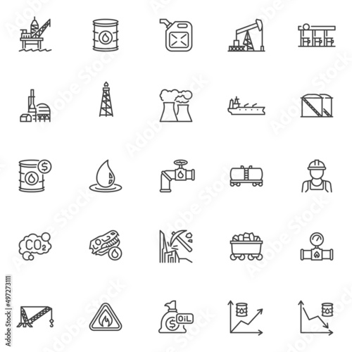 Gas and oil industry line icons set