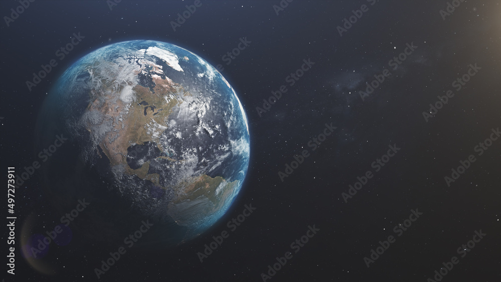 Planet Earth.Realistic planet Earth high resolution. Planet earth view from space. The rotation of the earth around the sun. View of North America and Canada from space. Sunrise over North America. 