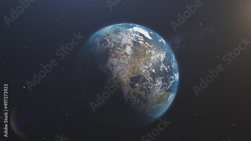 Planet Earth.Realistic planet Earth high resolution. Planet earth view from space. The rotation of the earth around the sun. View of North America and Canada from space. Sunrise over North America. 