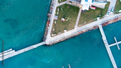 Aerial top view of the port Colborne and Lake Erie in Ontario, Canada photo