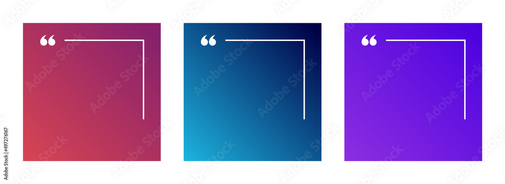 Quote Template Set. Text Box Border with Quotation Marks on Gradient Background. Square Banner Social Media Post Templates for Quotes