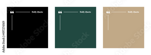 Quote Frames Blank Template Set. Modern Empty Quote Templates with Copy Space for Text. Quotation Mark Border Text Box on Colour Backgrounds