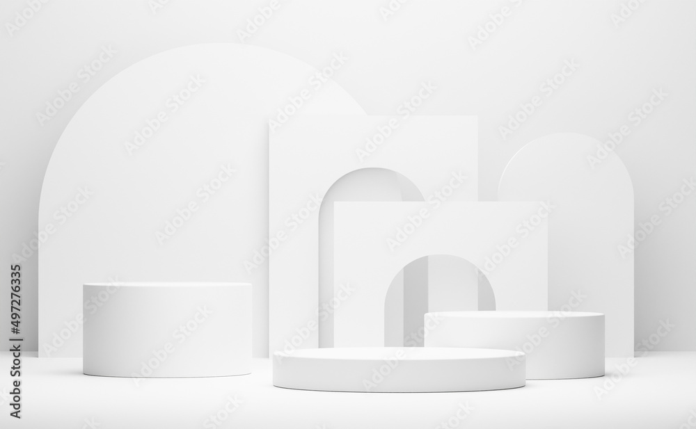 white cylinder display abstract minimal geometric podium product package mock up presentation show cosmetic stage pedestal platform studio background. 3d rendering.