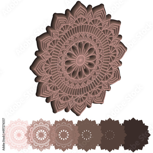 3d Layered Mandala. Eps10 Mandala Multilayer Cut File, six layers. Multilayer elements for paper cutting or machine cutting.