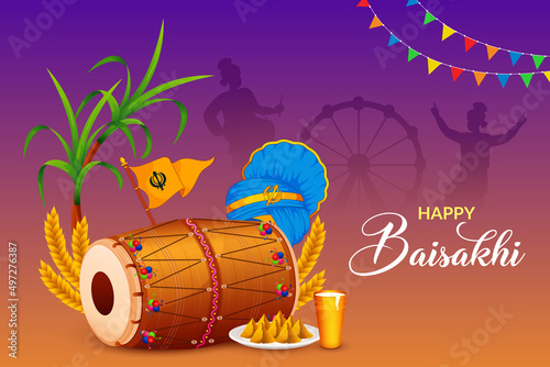 Happy Baisakhi, wheat field for Punjabi harvest festival Vaisakhi
