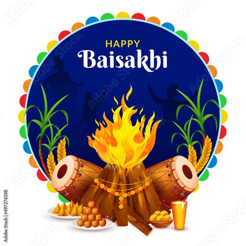 Happy Baisakhi, wheat field for Punjabi harvest festival Vaisakhi